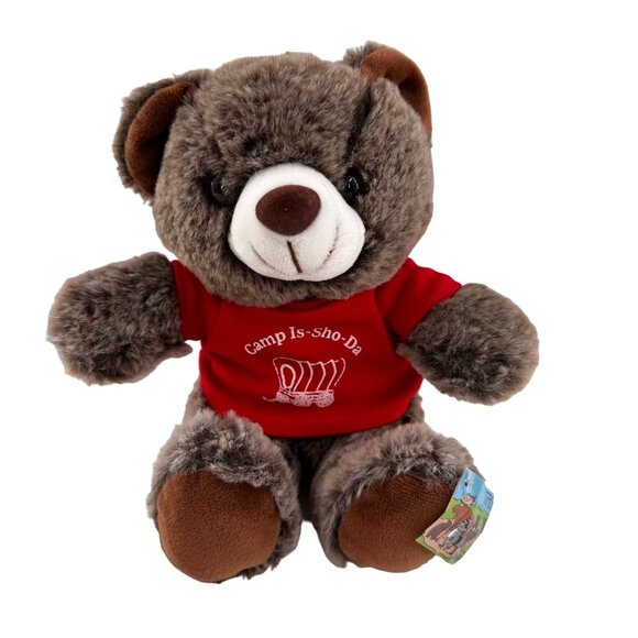 Alexon Glenkys Brown Bear Stuffed Toy With Red Camp Is-Sho-Da Shirt 9 inch - Picture 1 of 15